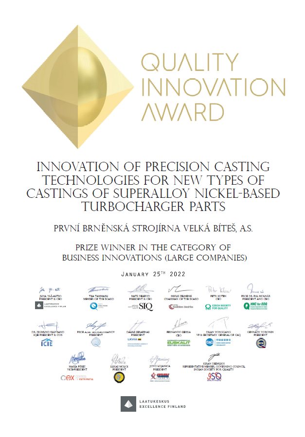 Quality Innovation Award for PBS Velká Bíteš, a.s.